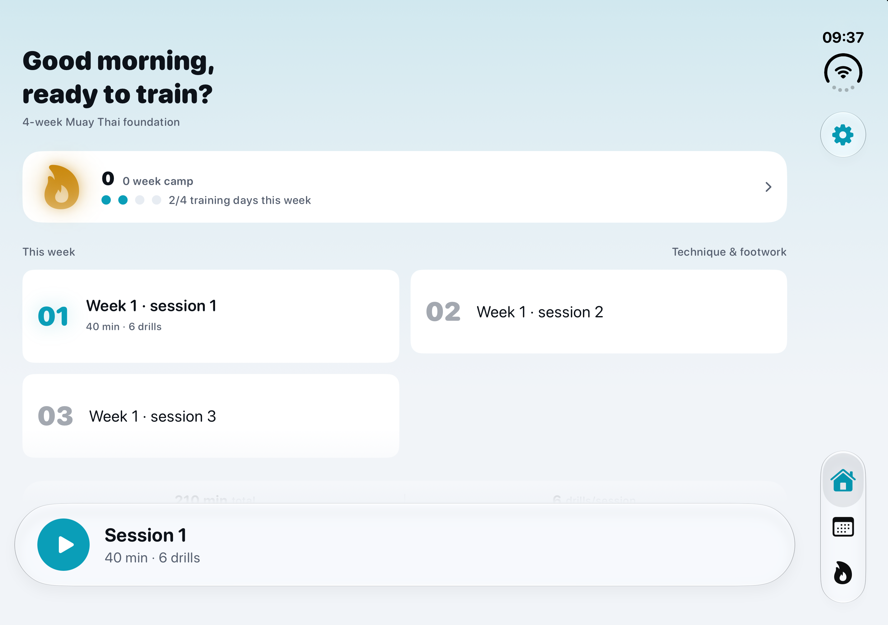 Dee on the open Duo: this week’s training sessions in a two-column overview, with the next session ready to start
